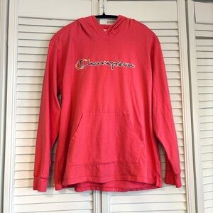 Champion Pink Lightweight Pullover Hoodie Sweatshirt Logo Size Large L